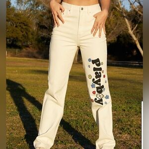 Playboy By PacSun | Boyfriend Off-White Flower Cut Out Jeans | Sz: 26